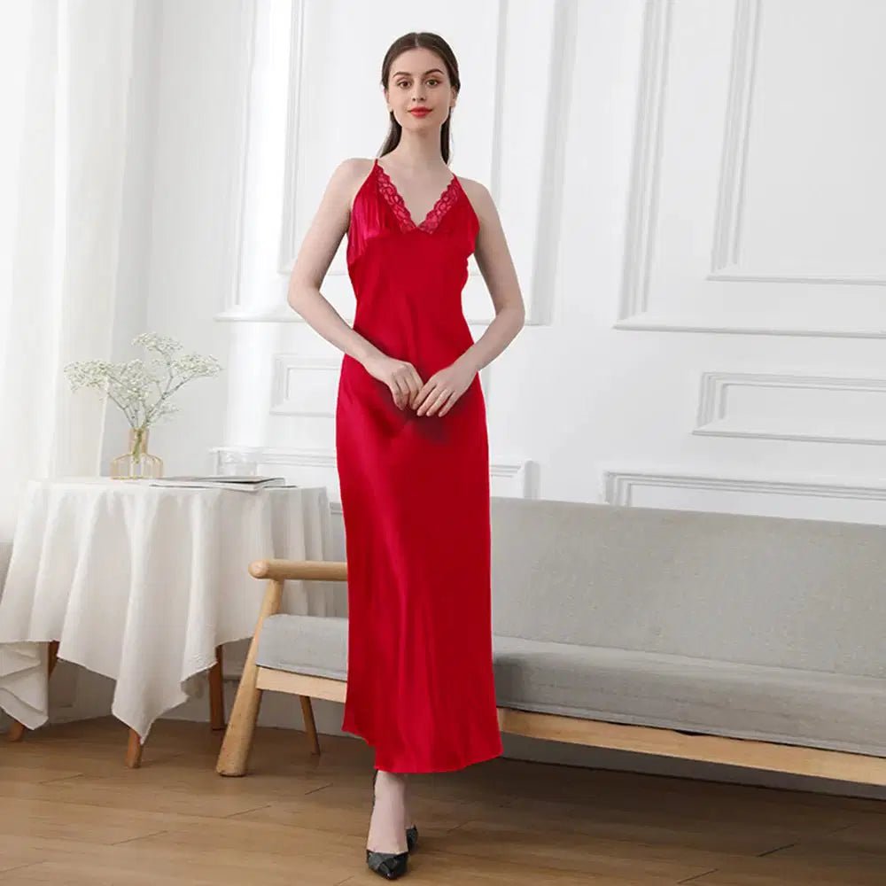 19mm Mulberry Silk Nightgown, Sleeveless V-Neck Sleepwear Red Windia