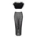 Women's Feather Crop Top & Sheer Mesh Maxi Skirt Set | Windia