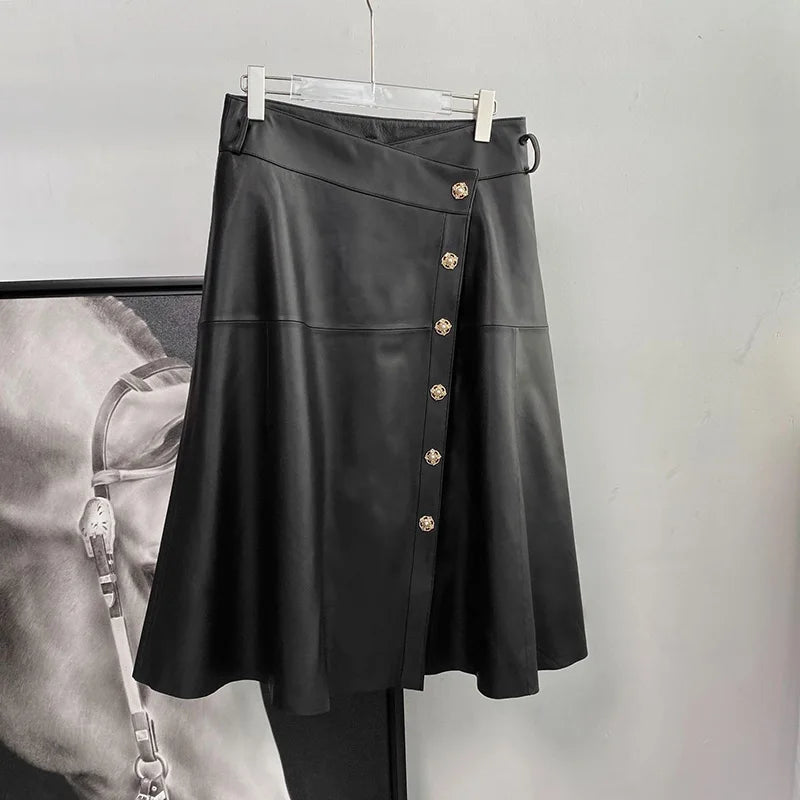 Women's Genuine Leather High-Waist A-Line Skirt | Windia