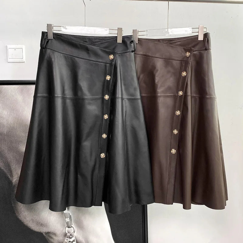 Women's Genuine Leather High-Waist A-Line Skirt | Windia