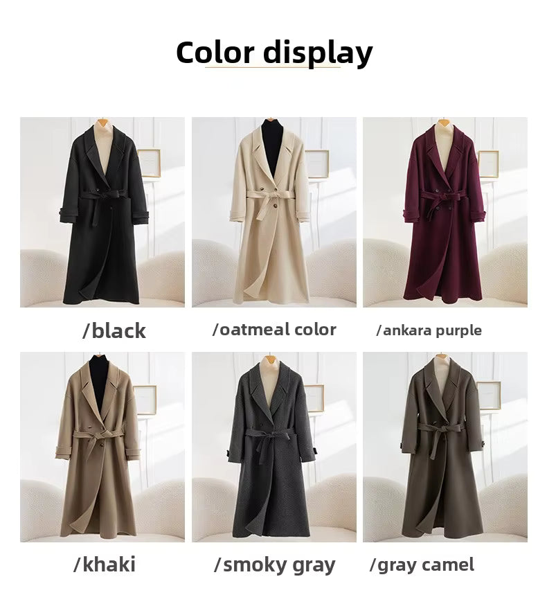 Women's Long Wool Coat | Double-Breasted V-Neck | Windia