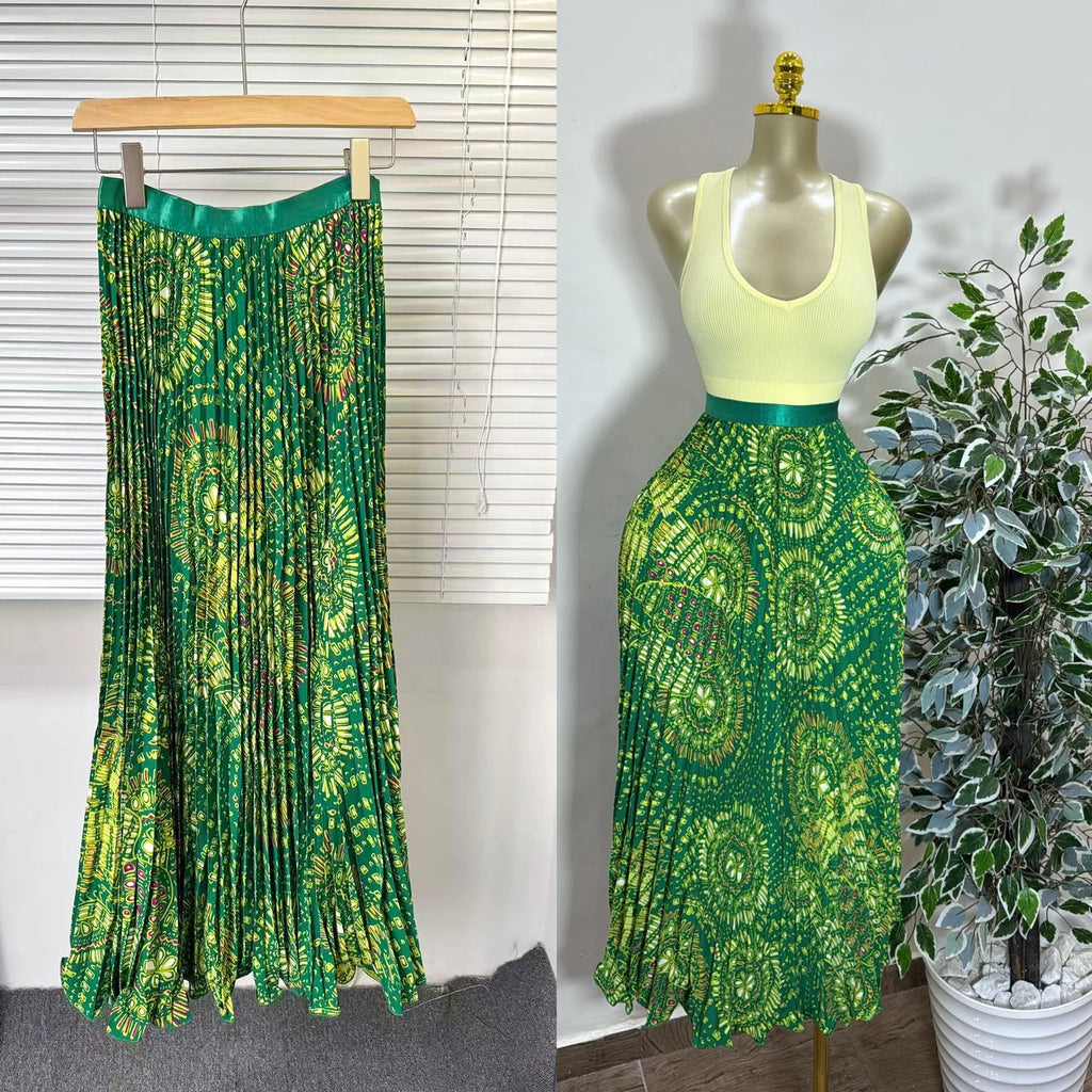 Women's Vintage High Waist Pleated Midi Skirt