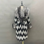 Fox Fur Collar & Cuffs Women's Cashmere Wool Overcoat – Handmade Houndstooth Winter Coat