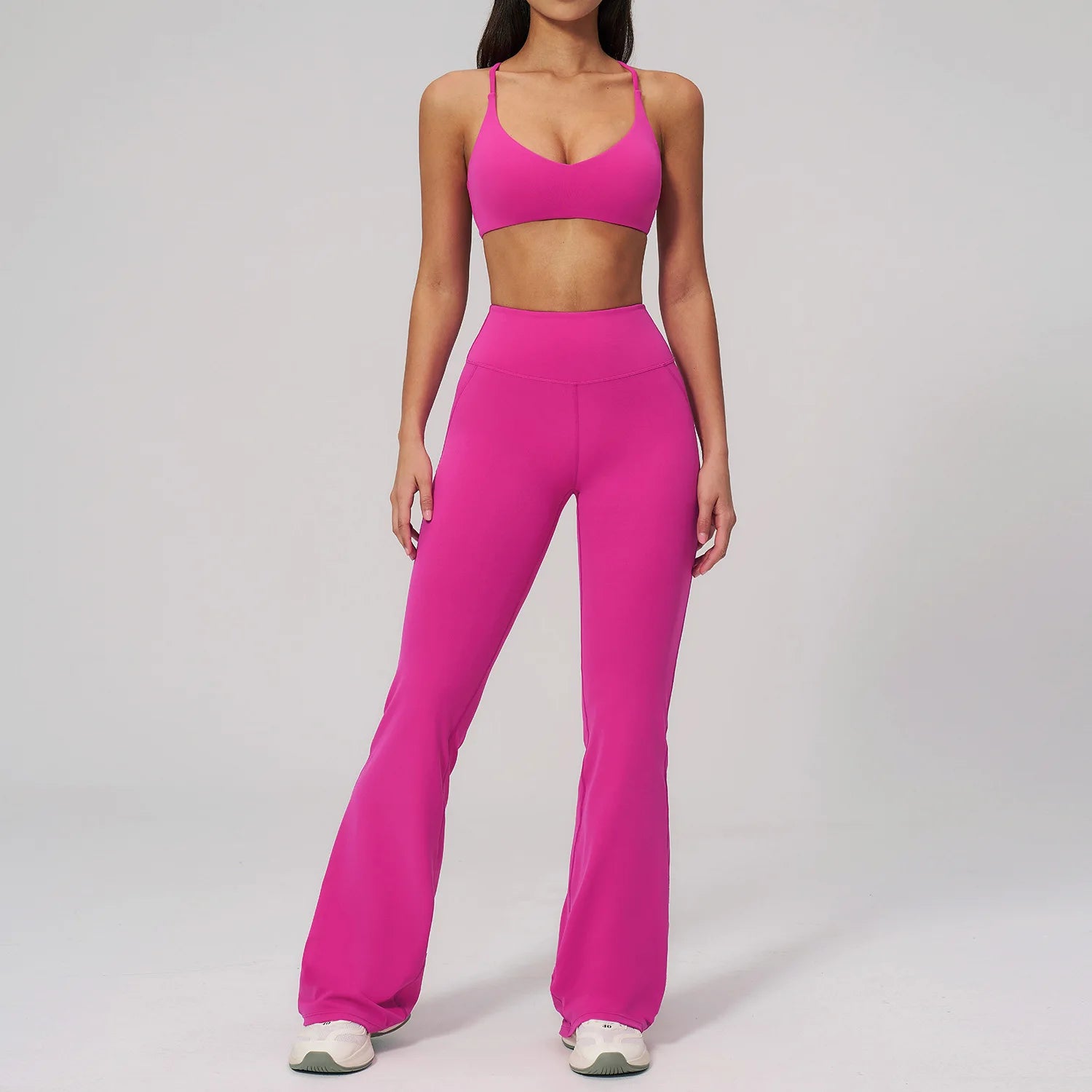 Beautiful Back Sports Bra & Flare Legging Set – Women's Nude Feel 2-Piece Gym Set