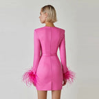 Ostrich Feather Long Sleeve Mini Dress – Women's Sexy Evening & Club Dress