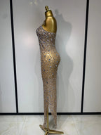 Women's Rhinestone Mesh Bodycon Evening Gown