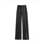 Women's High Waist Straight Leg Genuine Leather Pants