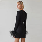 Ostrich Feather Long Sleeve Mini Dress – Women's Sexy Evening & Club Dress