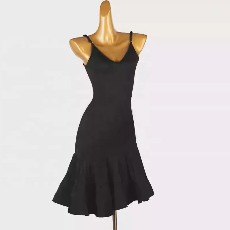 High-End Latin Dance Dress | Professional Ballroom Art Exam Dress | Black Strapless Silk/Cotton
