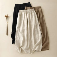 Women's Pure Linen High-Waisted A-Line Midi Skirt