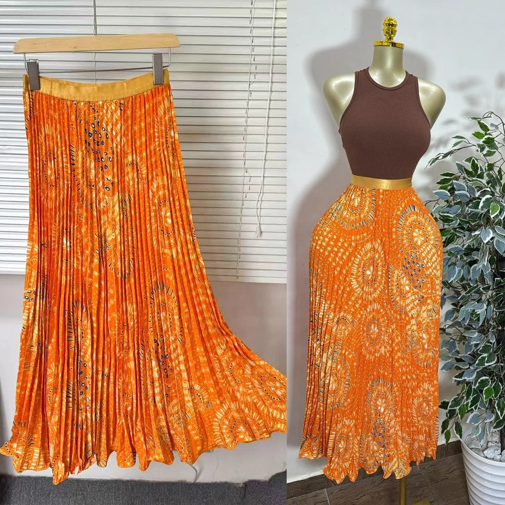 Women's Vintage High Waist Pleated Midi Skirt