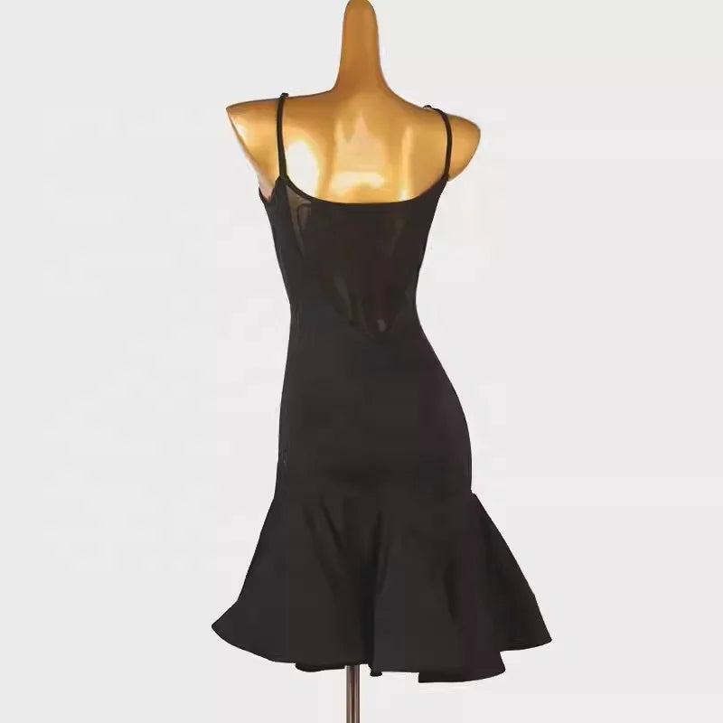High-End Latin Dance Dress | Professional Ballroom Art Exam Dress | Black Strapless Silk/Cotton