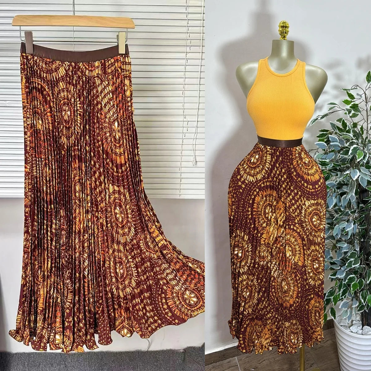 Women's Vintage High Waist Pleated Midi Skirt