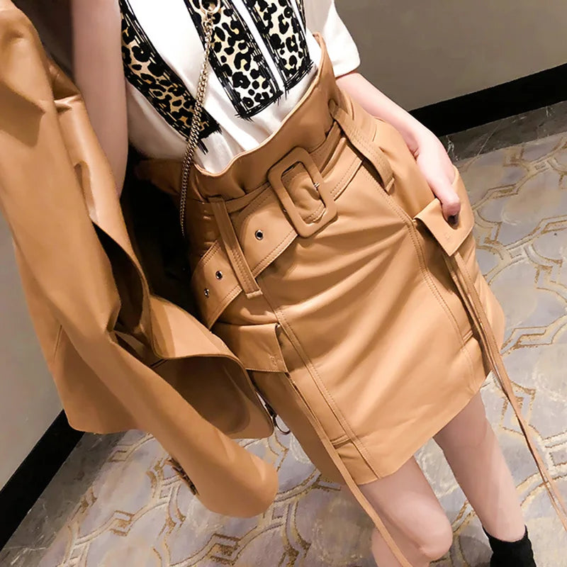 Sheepskin Leather Mini Skirt