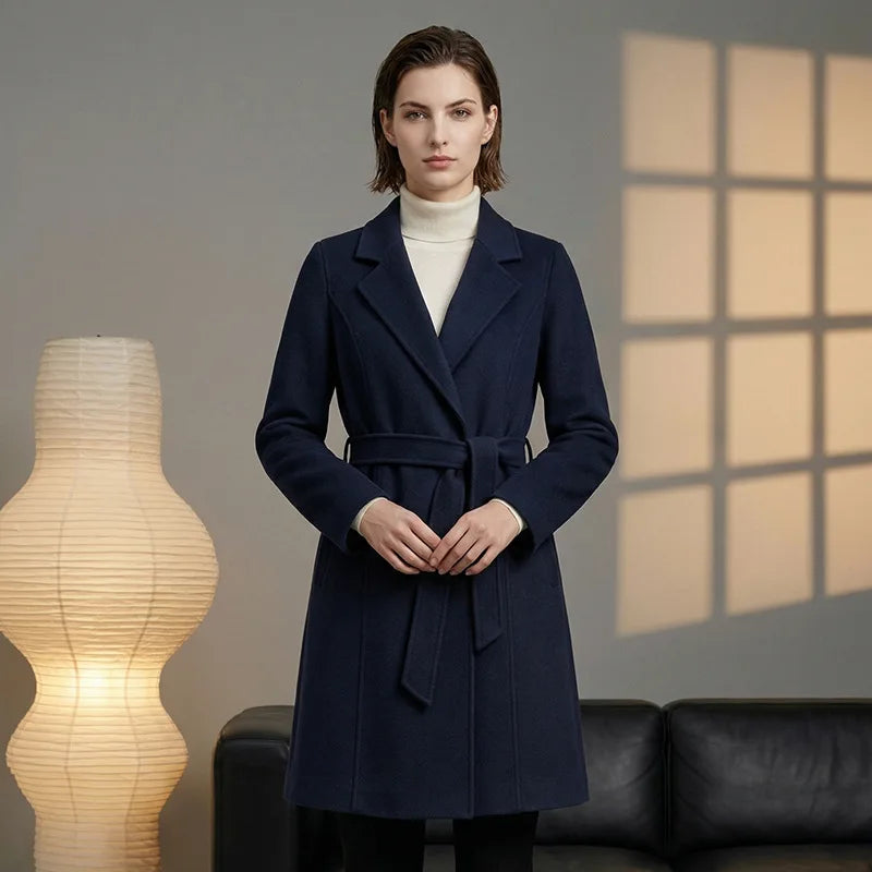 Women's Cashmere Wool Coat | Elegant Long Double-Sided Spring Coat