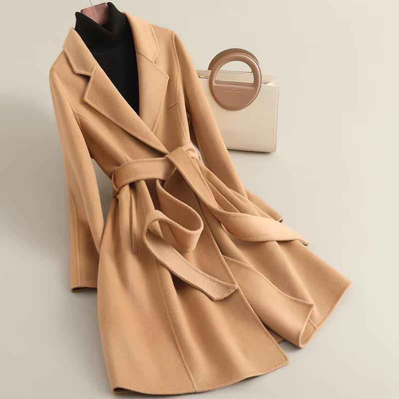 Women's Cashmere Wool Coat | Elegant Long Double-Sided Spring Coat