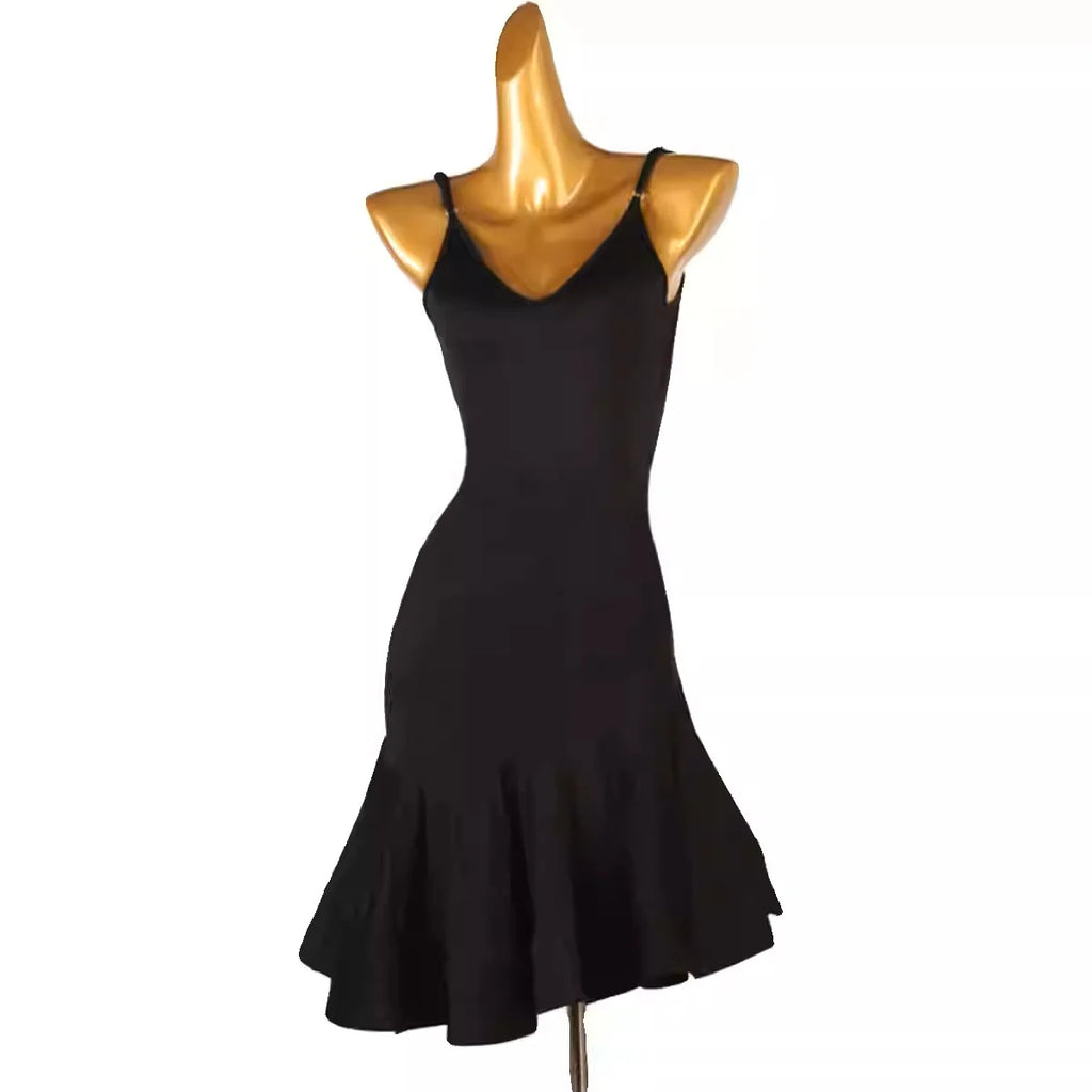 High-End Latin Dance Dress | Professional Ballroom Art Exam Dress | Black Strapless Silk/Cotton