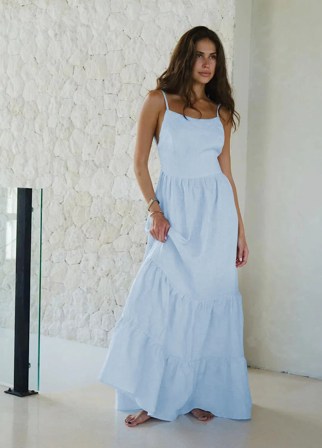Damen ärmelloses Maxikleid aus Baumwolle | Böhmisches Strandkleid für den Urlaub