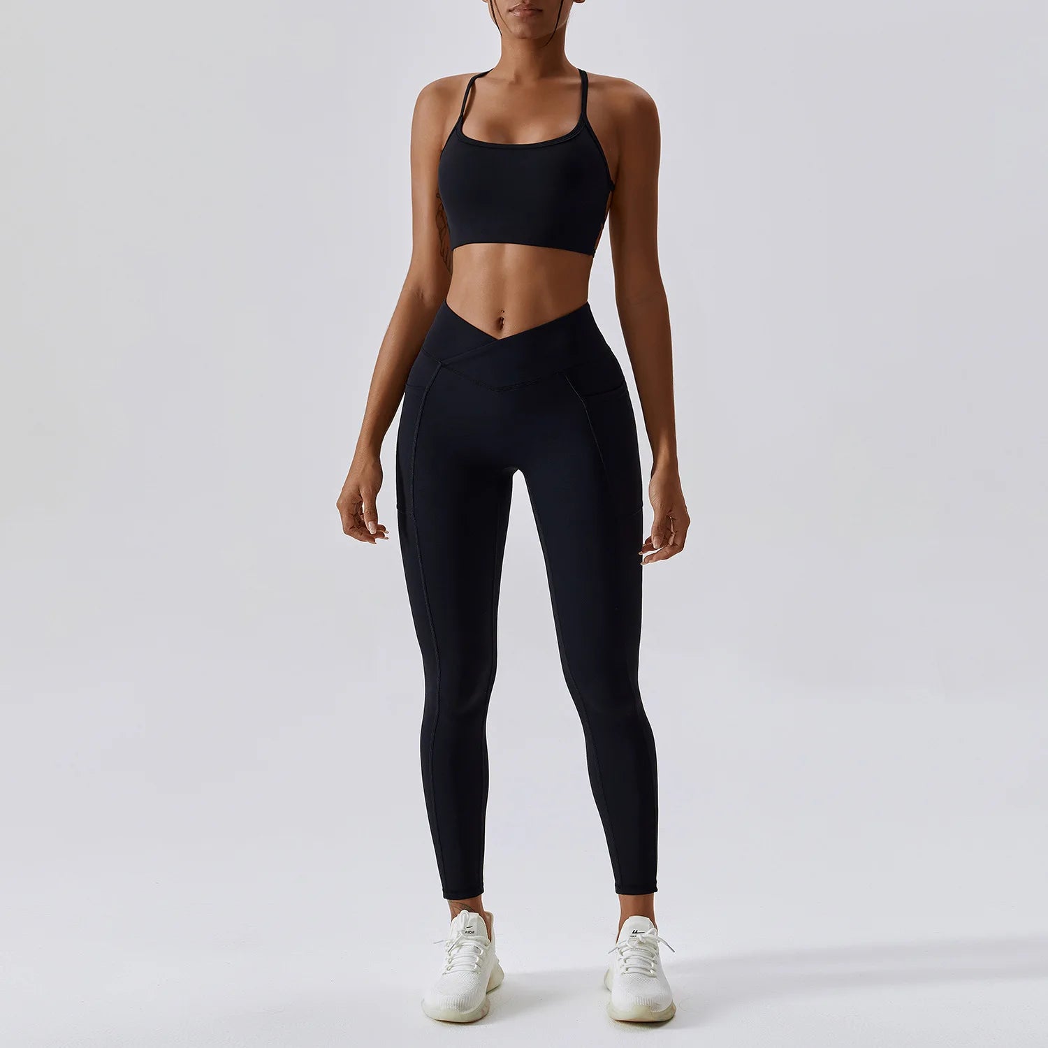 Scrunch Butt Crossover V-Cut Waist Leggings & Sports Bra Set