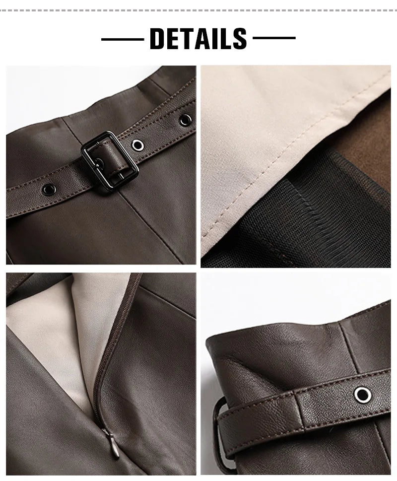 High Waist Split Sheepskin Leather Skirt – Women's Genuine Leather A-Line Skirt