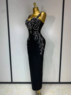 Women's Black Bandage Maxi Dress – Bodycon V-Neck Beading Evening Party Dress