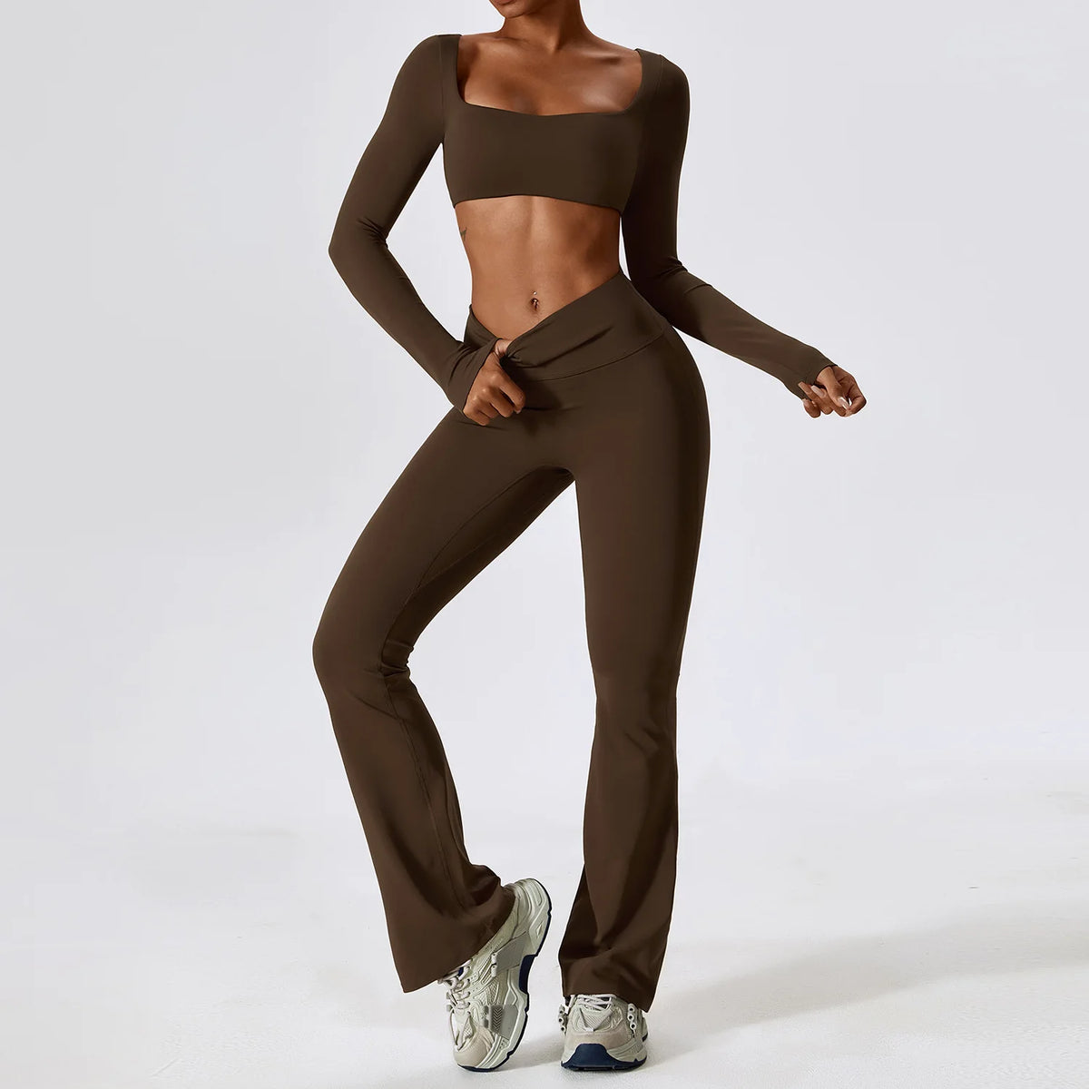 Long Sleeve Top & Scrunch Butt Flare Legging Yoga Set – Women's 2-Piece Gym Set