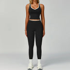 Contrast Colour Yoga Two-Piece Set — Seamless Vest & High-Waist Pants for Women