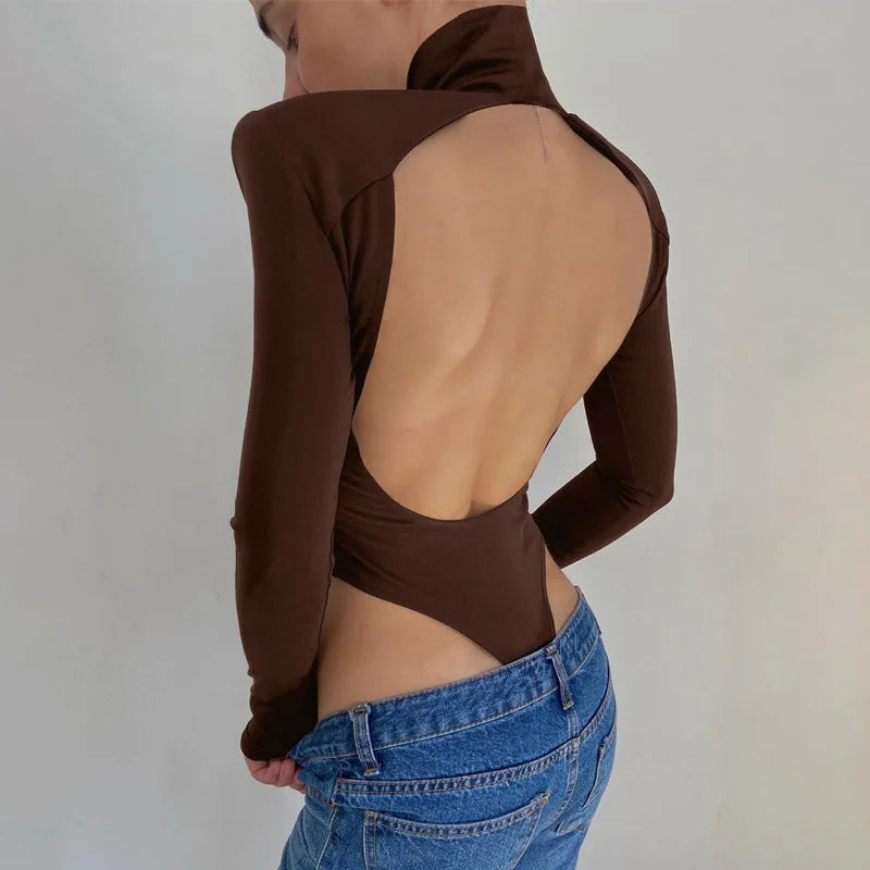 Women's Cutout Backless Long-Sleeve Bodysuit