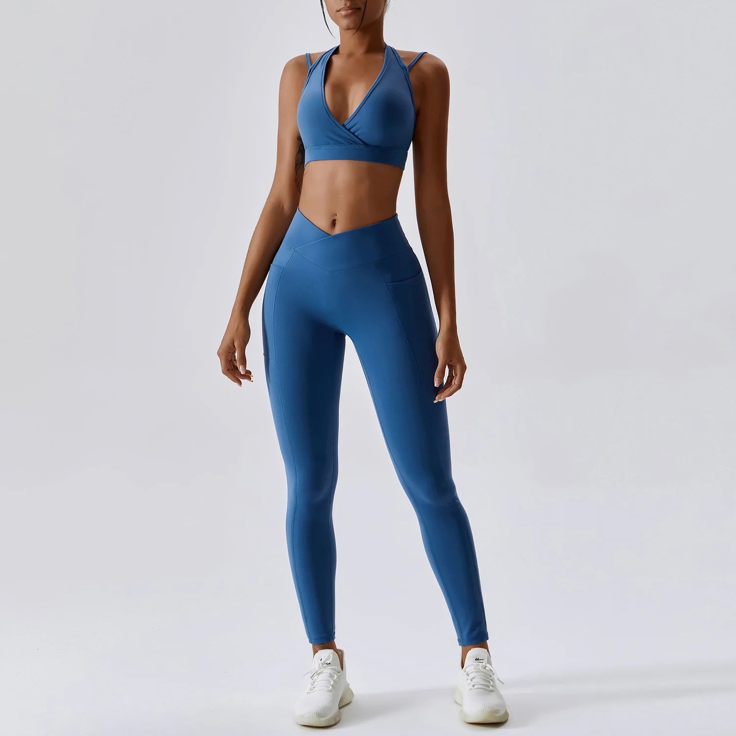 Scrunch Butt Crossover V-Cut Waist Leggings & Sports Bra Set