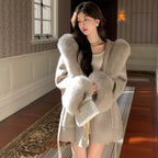 Women's Oversized Wool Coat with Fox-Fur Trim Hood