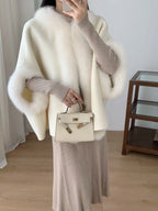 Women's Short Wool Cape with Fox Fur Trim