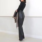 Women's High Waist Straight Leg Genuine Leather Pants
