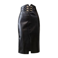 Black High Waist Leather Pencil Skirt for Women - Windia