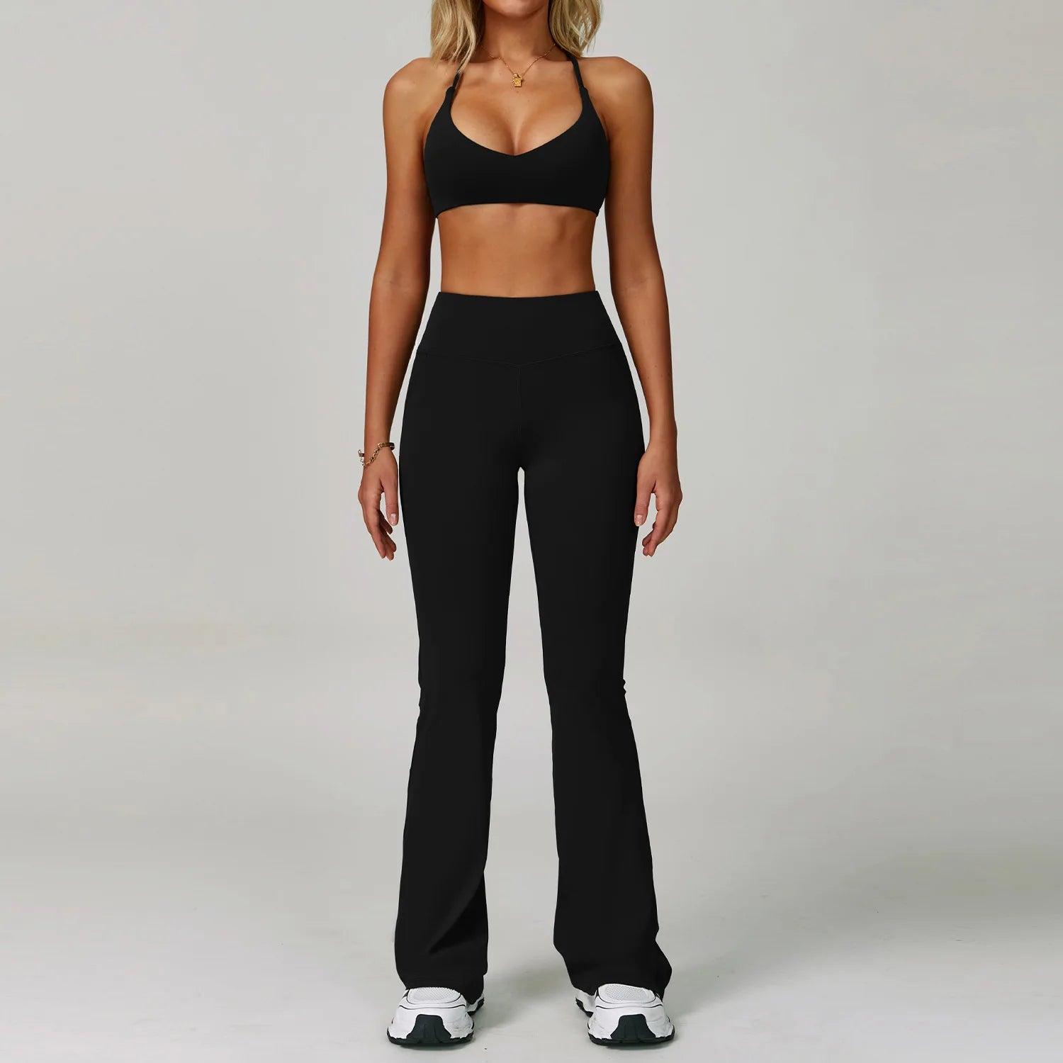 Beautiful Back Sports Bra & Flare Legging Set – Women's Nude Feel 2-Piece Gym Set