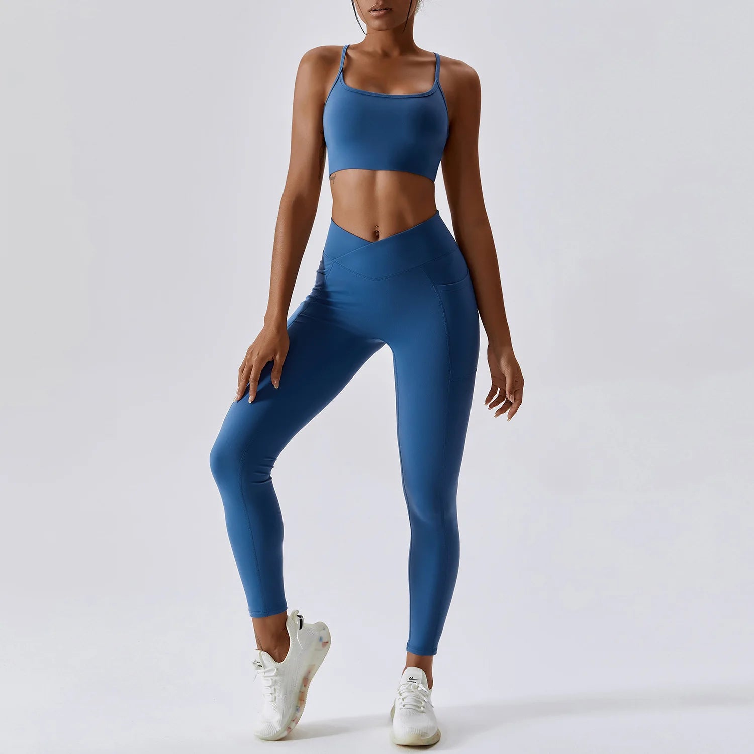 Scrunch Butt Crossover V-Cut Waist Leggings & Sports Bra Set