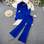 Korean-Style Casual Two-Piece Set — Polo-Collar Knitted Top & Midi Skirt