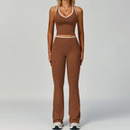 Contrast Colour Yoga Two-Piece Set — Seamless Vest & High-Waist Pants for Women