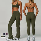 Beautiful Back Sports Bra & Flare Legging Set – Women's Nude Feel 2-Piece Gym Set