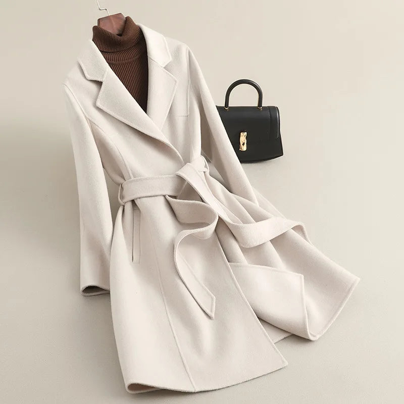 Women's Cashmere Wool Coat | Elegant Long Double-Sided Spring Coat