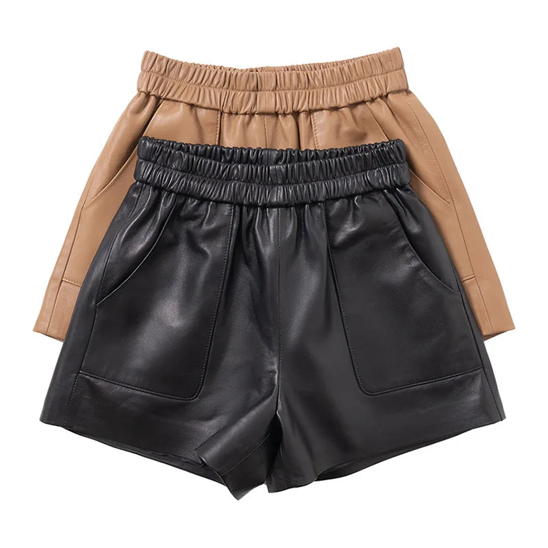 Women's Sheepskin Leather Wide-Leg Shorts