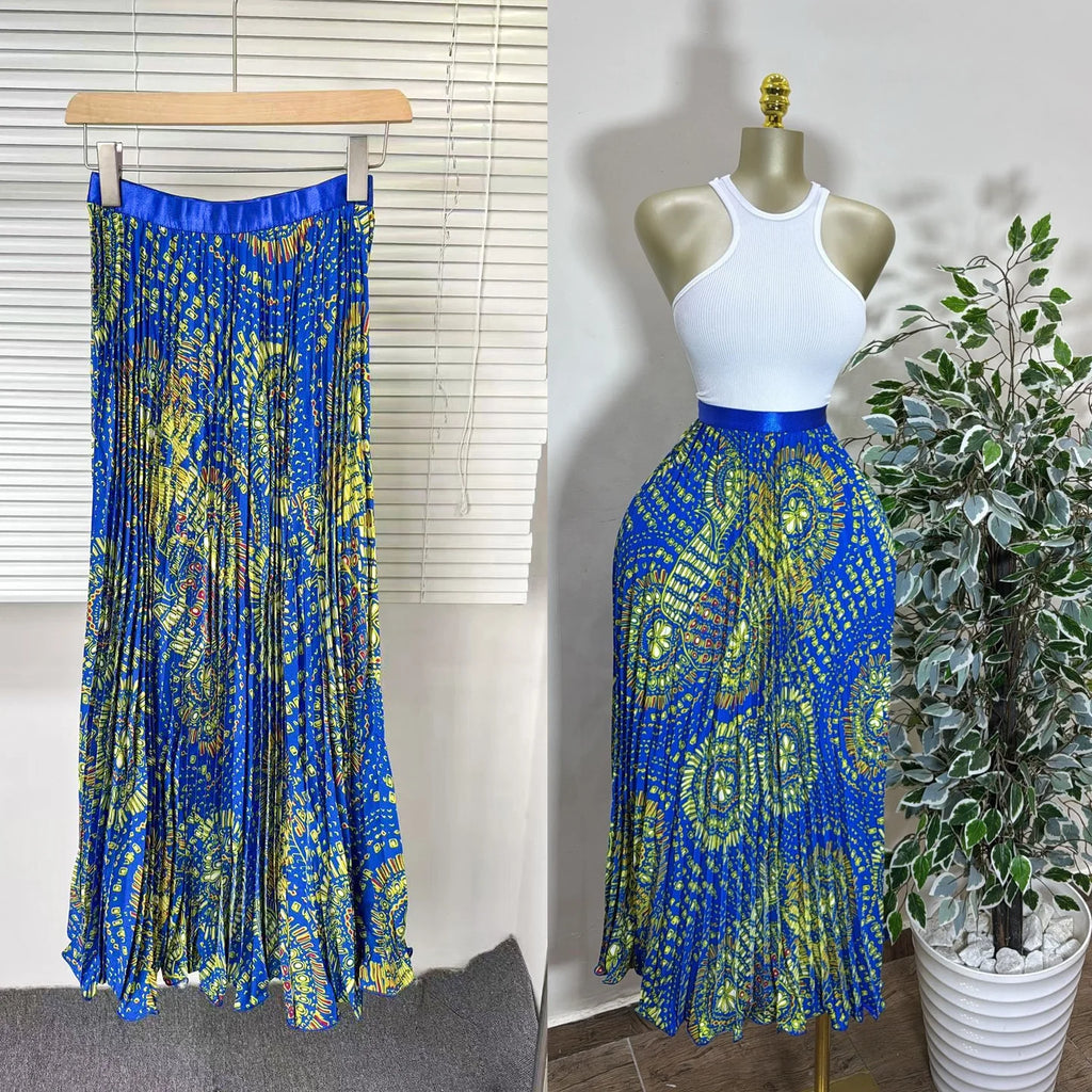 Women's Vintage High Waist Pleated Midi Skirt