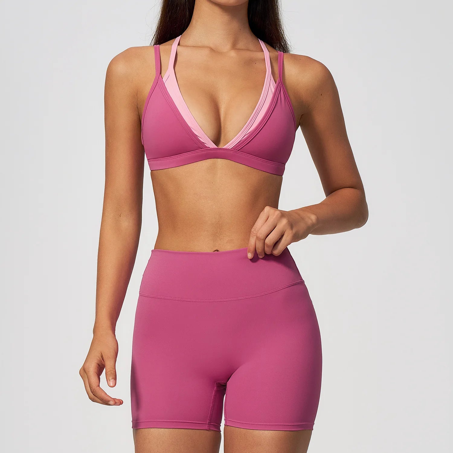 Y2K Contrast Colour Women's Yoga Set – High Waist Gym & Fitness Activewear