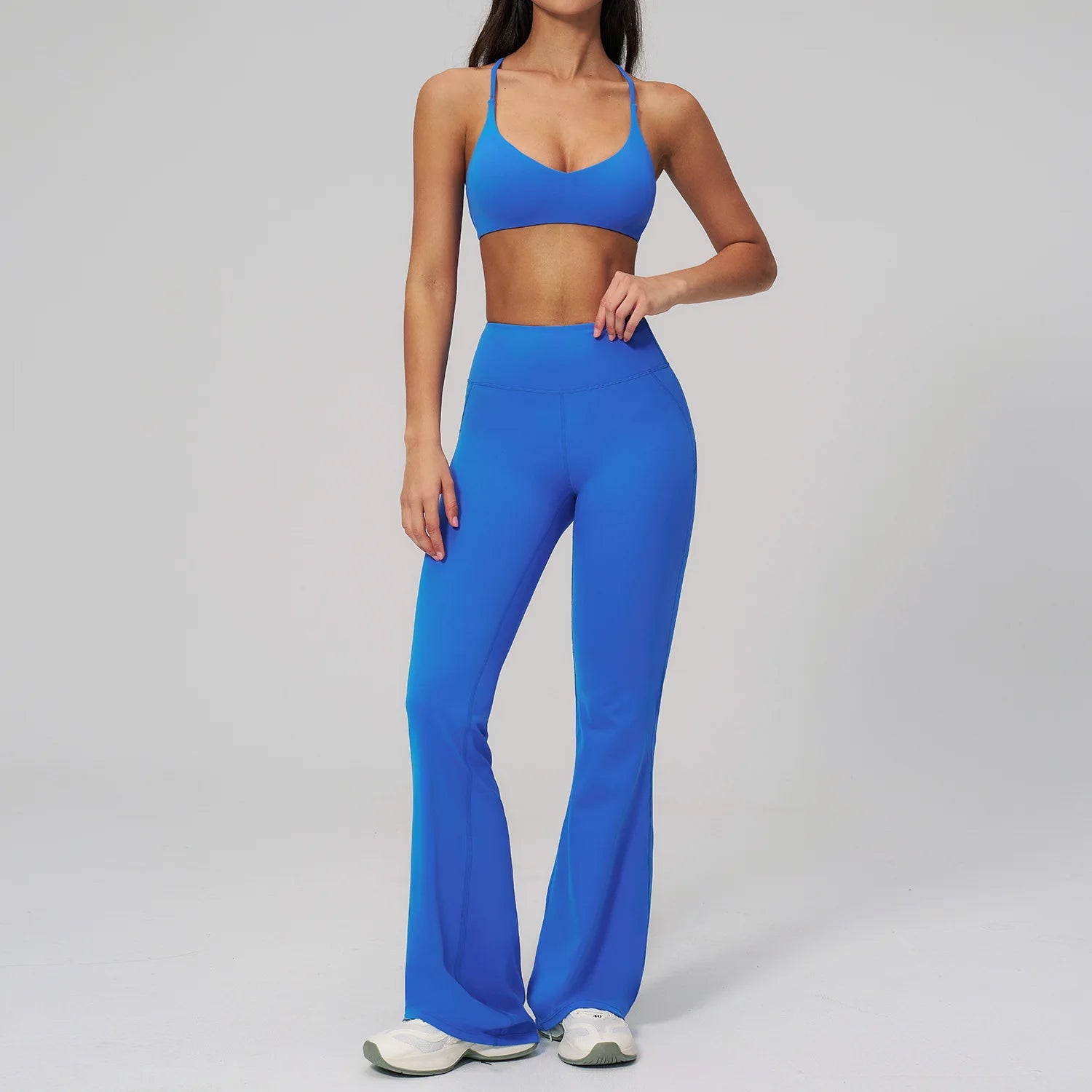 Beautiful Back Sports Bra & Flare Legging Set – Women's Nude Feel 2-Piece Gym Set
