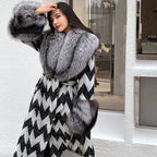 Fox Fur Collar & Cuffs Women's Cashmere Wool Overcoat – Handmade Houndstooth Winter Coat