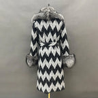Fox Fur Collar & Cuffs Women's Cashmere Wool Overcoat – Handmade Houndstooth Winter Coat