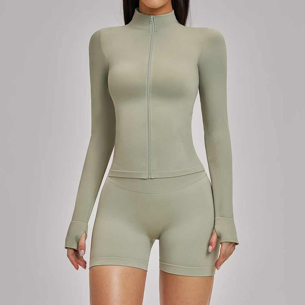 Windproof Seamless Full Zip Tracksuit Set for Women