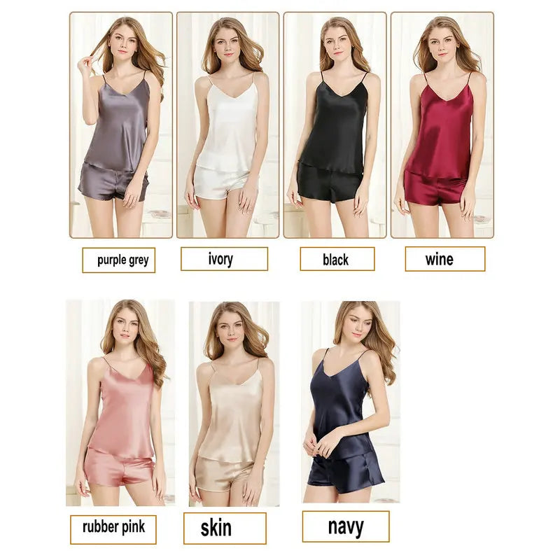 Schlafanzug-Set aus Maulbeerseide – Spaghettiträger-Top & Shorts