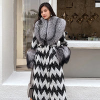 Fox Fur Collar & Cuffs Women's Cashmere Wool Overcoat – Handmade Houndstooth Winter Coat