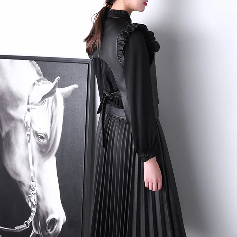 Women's Genuine Sheepskin Pleated Maxi Skirt