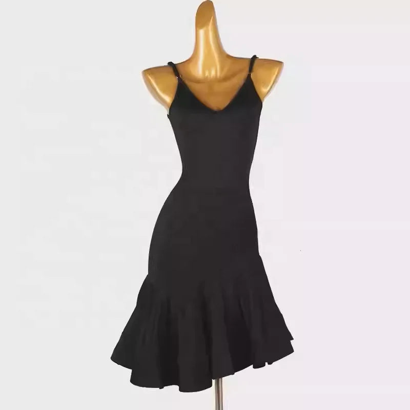 High-End Latin Dance Dress | Professional Ballroom Art Exam Dress | Black Strapless Silk/Cotton